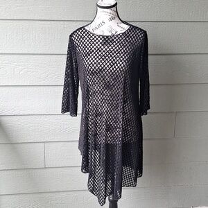Jason Sheer Black Diamond Weave Asymmetrical Handkerchief Hem Witchy Tunic Sz S